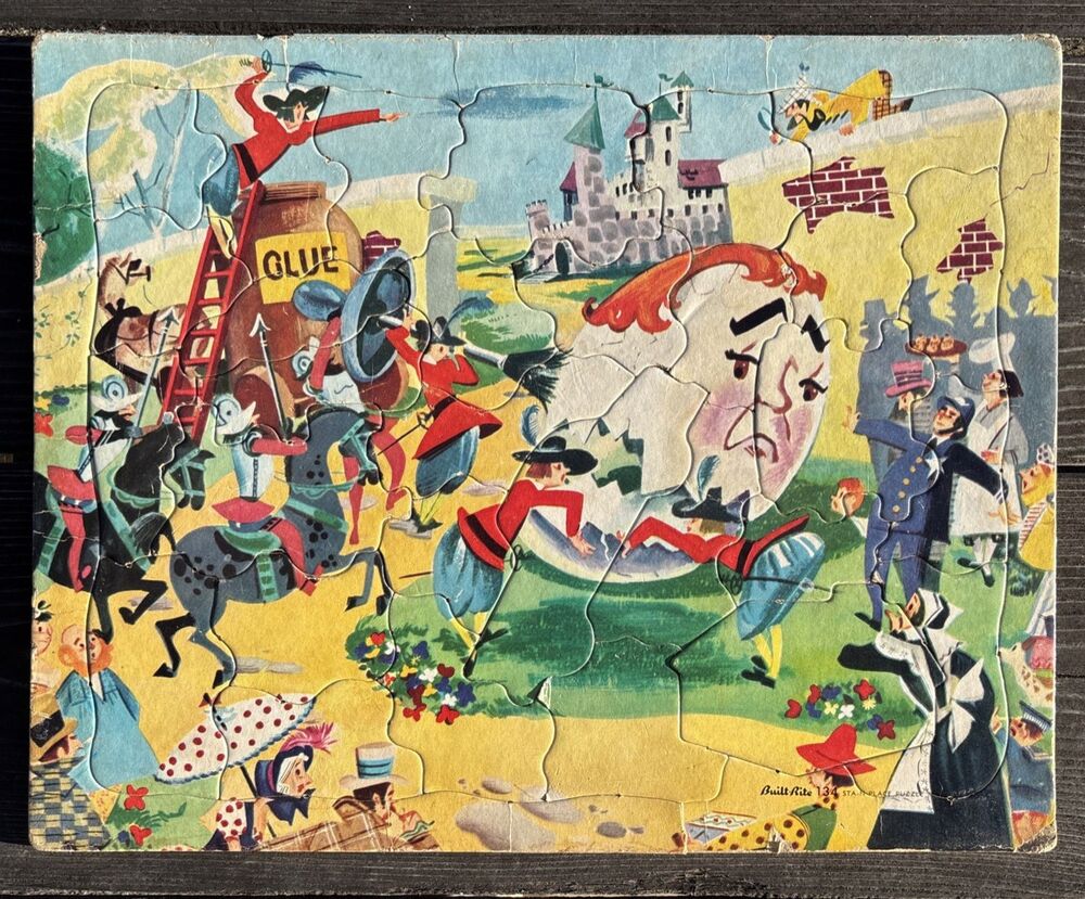Vtg 1960's Built Rite No 134 Cardboard Tray Puzzle - Humpty Dumpty Fairy Tales